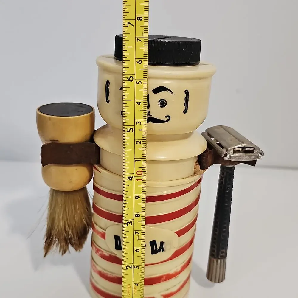 Vintage 1950s Dandy Dan MCM Shaving Caddy Barber Pole Razor Shaving Brush